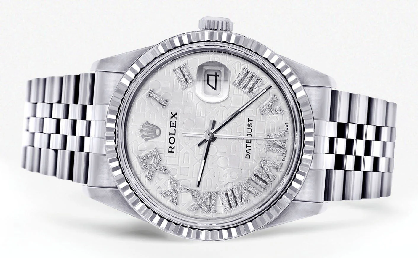 Womens Rolex Datejust Watch 16200  | 36Mm | White Textured Roman Numeral Dial | Fluted Bezel | Jubilee Band - Image 2