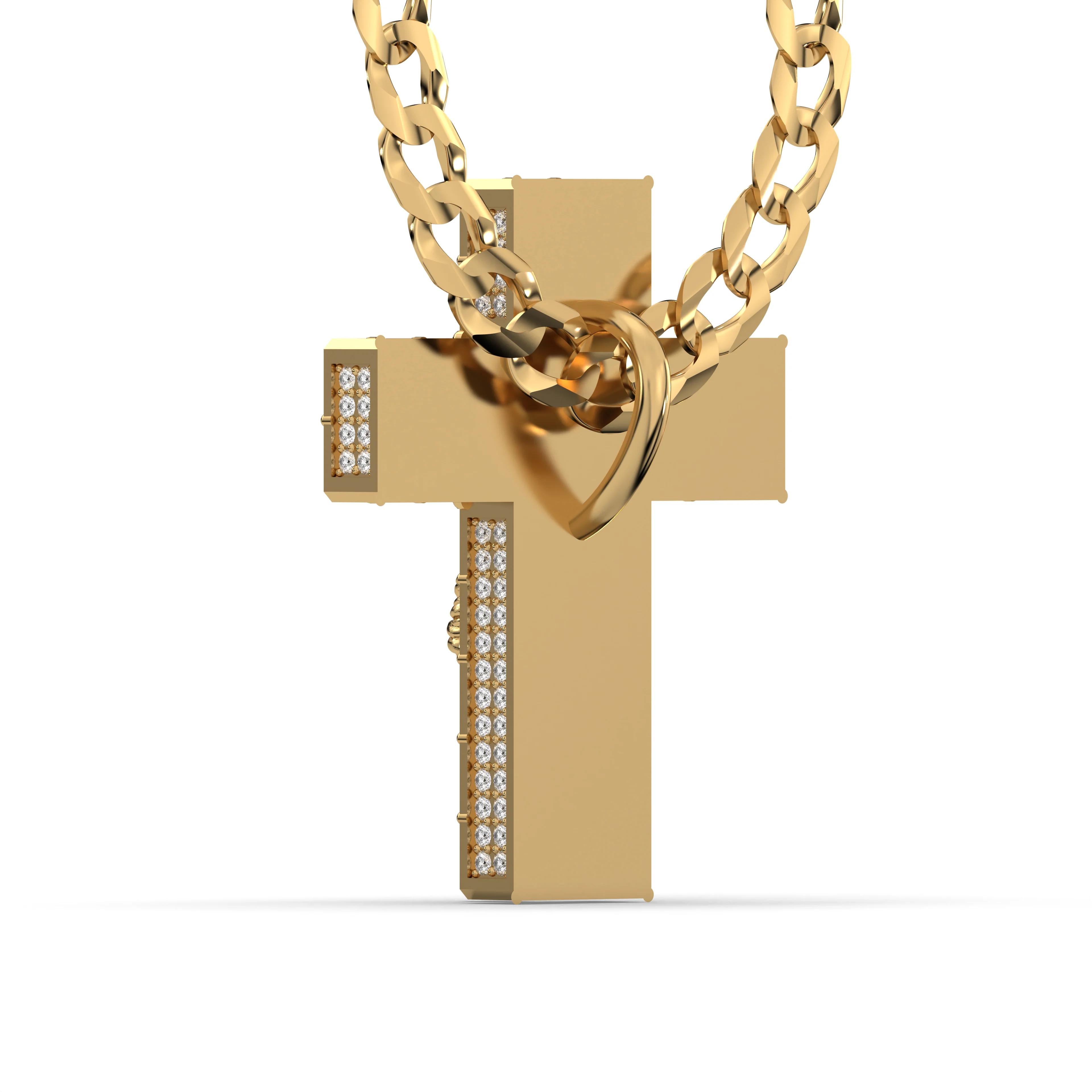 Men's VVS Lab Emerald Cut Diamond Customizable Yellow Gold Cross Necklace Pendant - Image 4