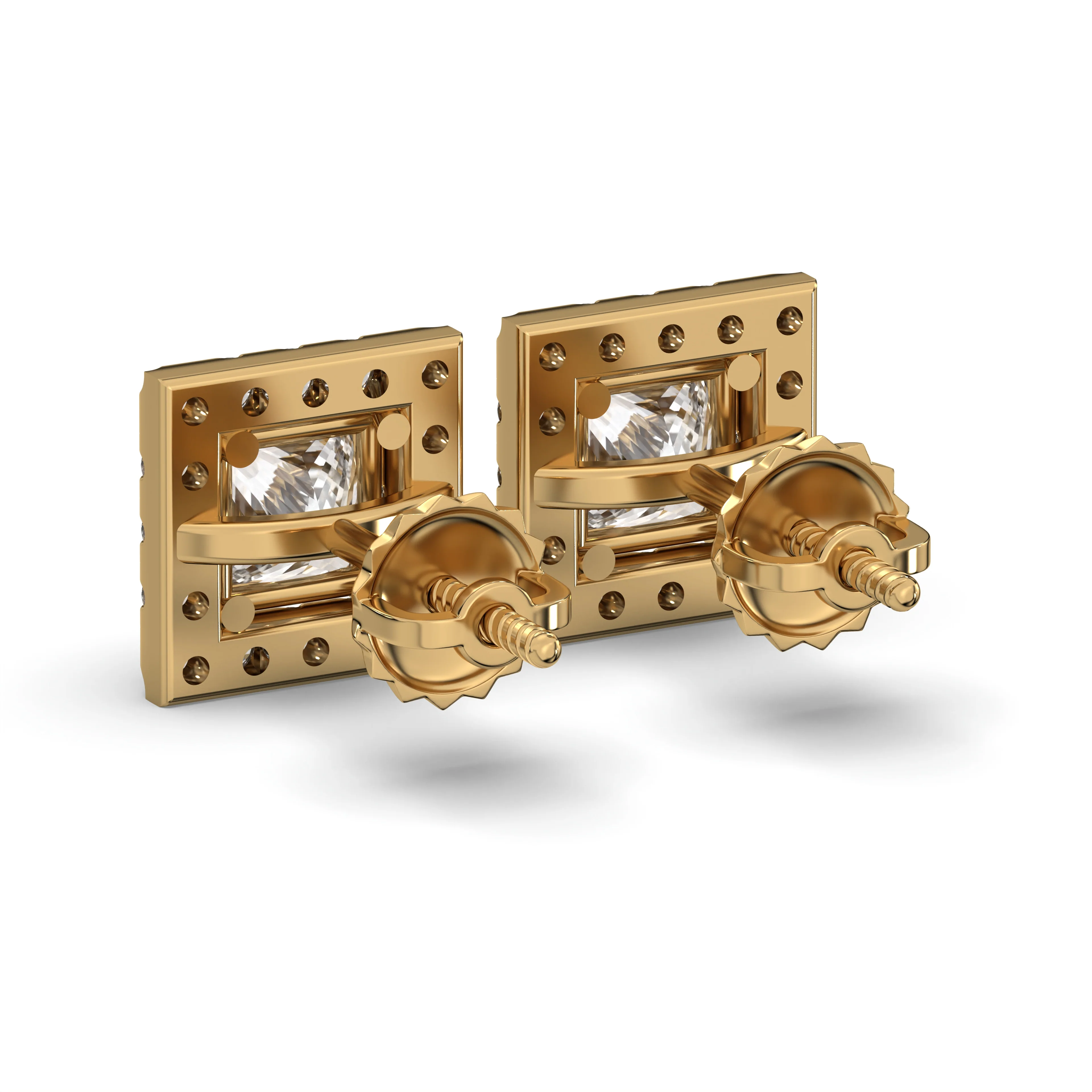 Men's Jewelry - VVS Lab Diamond Halo Princess Stud Earrings For Men | 14K Gold - Image 4